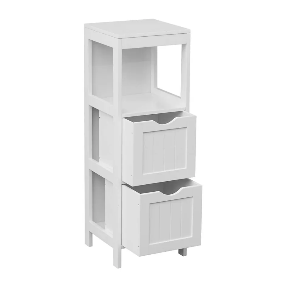 Mobili Rebecca Armoire de Salle de Bains en MDF Blanc avec 2 Tiroirs 1 étagère Rebecca Mobili* Meuble De Salle De Bains Faible Profondeur