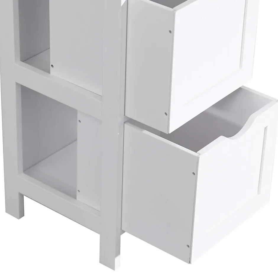 Mobili Rebecca Armoire de Salle de Bains en MDF Blanc avec 2 Tiroirs 1 étagère Rebecca Mobili* Meuble De Salle De Bains Faible Profondeur