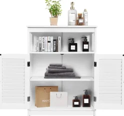 Giantex Armoire de Salle de Bains Meuble de Rangement sur Pieds Armoire en MDF avec 2 Portes a Volets et Etagere Reglable
