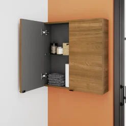 GoodHome Armoire de salle de bains faible profondeur effet noyer l.60 x H.60 x P.15 cm, Imandra
