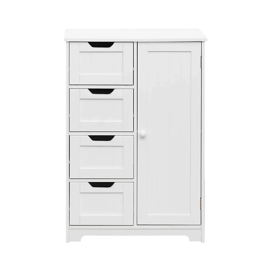 Mobili Rebecca Armoire de Salle de Bains 4 Tiroirs 1 Porte en MDF Blanc Rebecca Mobili* Armoire De Salle De Bains|Meuble De Salle De Bains Faible Profondeur