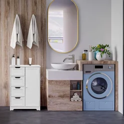 Mobili Rebecca Armoire de Salle de Bains 4 Tiroirs 1 Porte en MDF Blanc Rebecca Mobili* Armoire De Salle De Bains|Meuble De Salle De Bains Faible Profondeur