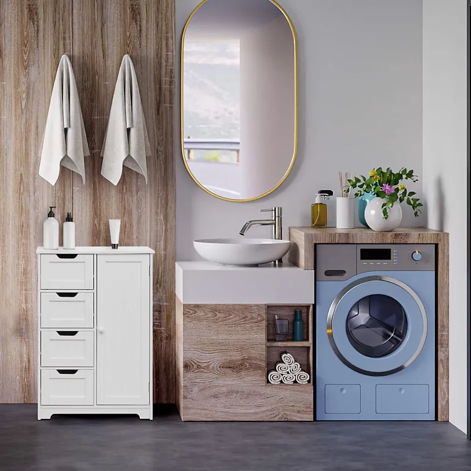 Mobili Rebecca Armoire de Salle de Bains 4 Tiroirs 1 Porte en MDF Blanc Rebecca Mobili* Armoire De Salle De Bains|Meuble De Salle De Bains Faible Profondeur