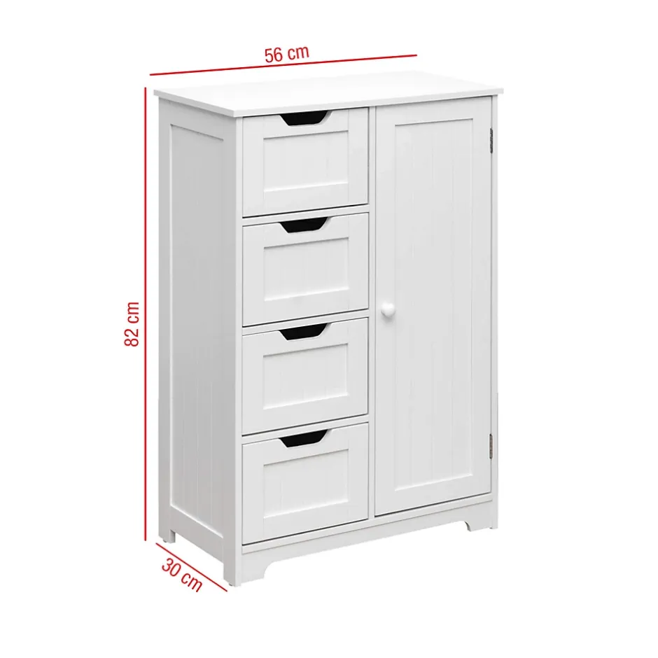 Mobili Rebecca Armoire de Salle de Bains 4 Tiroirs 1 Porte en MDF Blanc Rebecca Mobili* Armoire De Salle De Bains|Meuble De Salle De Bains Faible Profondeur