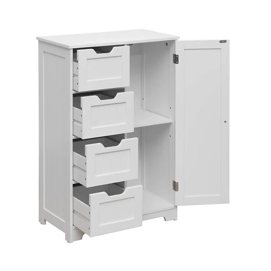Mobili Rebecca Armoire de Salle de Bains 4 Tiroirs 1 Porte en MDF Blanc Rebecca Mobili* Armoire De Salle De Bains|Meuble De Salle De Bains Faible Profondeur