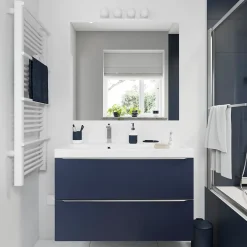 GoodHome Armoire de salle de bains faible profondeur bleu nuit mat l.40 x H.90 x P.15 cm, Imandra* Meuble Wc|Colonne De Salle De Bains