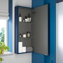 GoodHome Armoire de salle de bains faible profondeur bleu nuit mat l.40 x H.90 x P.15 cm, Imandra* Meuble Wc|Colonne De Salle De Bains