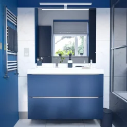 GoodHome Armoire de salle de bains faible profondeur bleu nuit mat l.40 x H.90 x P.15 cm, Imandra* Meuble Wc|Colonne De Salle De Bains