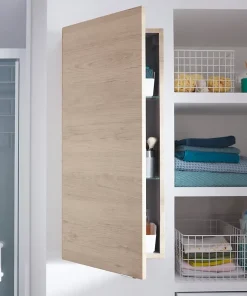GoodHome Armoire de salle de bains faible profondeur effet chêne l.40 x H.90 x P.15 cm, Imandra* Meuble Wc|Colonne De Salle De Bains