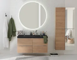 GoodHome Armoire de salle de bains faible profondeur effet chêne l.40 x H.90 x P.15 cm, Imandra* Meuble Wc|Colonne De Salle De Bains