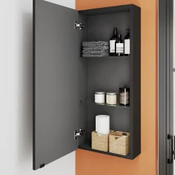 GoodHome Armoire de salle de bains faible profondeur noir mat l.40 x H.90 x P.15 cm, Imandra* Meuble Wc|Colonne De Salle De Bains