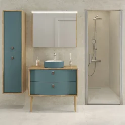 Decotec Armoire de salle de bains lumineuse LED avec miroir effet bois l.90 x H.70 x P.18 cm, Havana* Armoire De Toilette