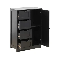 Mobili Rebecca Armoire de Salle de Bains 4 Tiroirs 1 Porte en MDF Noir Rebecca Mobili* Meuble De Salle De Bains Faible Profondeur