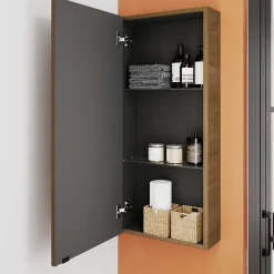 GoodHome Armoire de salle de bains faible profondeur effet noyer l.40 x H.90 x P.15 cm, Imandra* Meuble Wc|Colonne De Salle De Bains