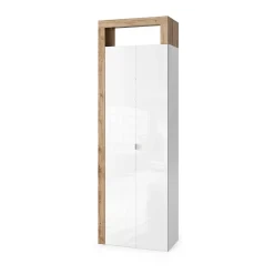 Meublorama Armoire de salle de bains, 2 portes, collection BURA. Coloris blanc brillant laqué et chene clair