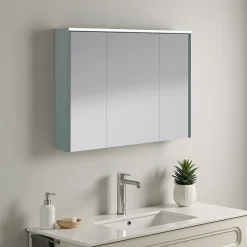 Decotec Armoire de salle de bains éclairante LED vert toundra avec miroir l.90 x H.70 x P.18 cm, Archi