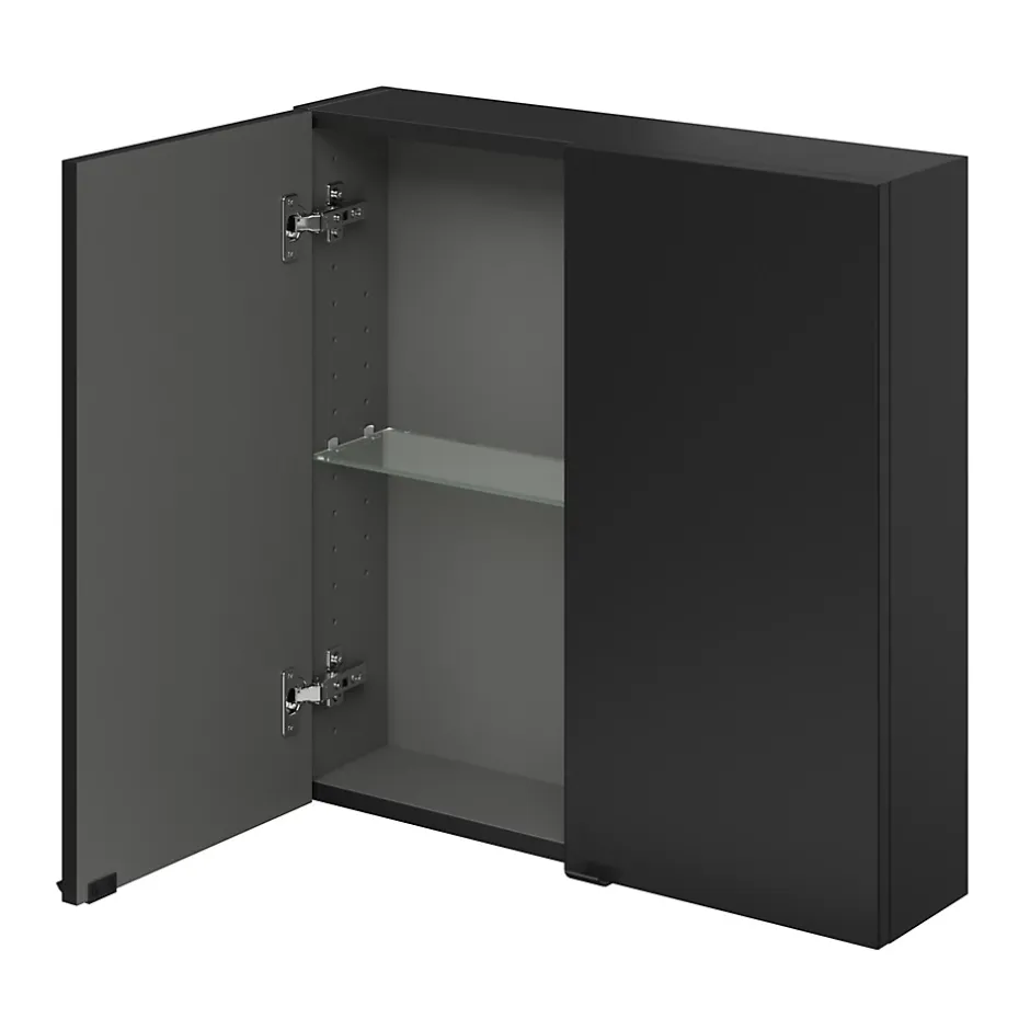 GoodHome Armoire de salle de bains faible profondeur noir mat l.60 x H.60 x P.15 cm, Imandra