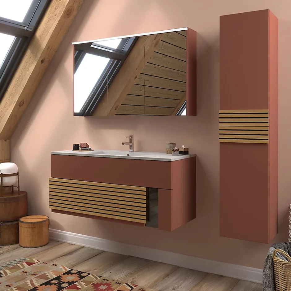 Decotec Armoire de salle de bains éclairante avec miroir Archi terracotta mat 120 cm* Armoire De Toilette