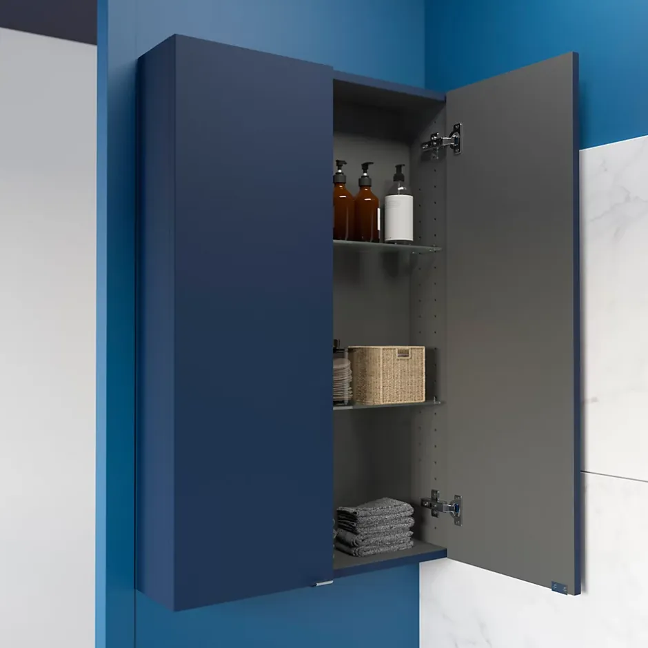 GoodHome Armoire de salle de bains faible profondeur bleu nuit mat l.60 x H.90 x P.15 cm, Imandra