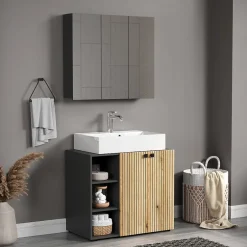 Calicosy Armoire de toilette 3 portes miroir L90 cm - PUREBLISS* Etagère Salle De Bains