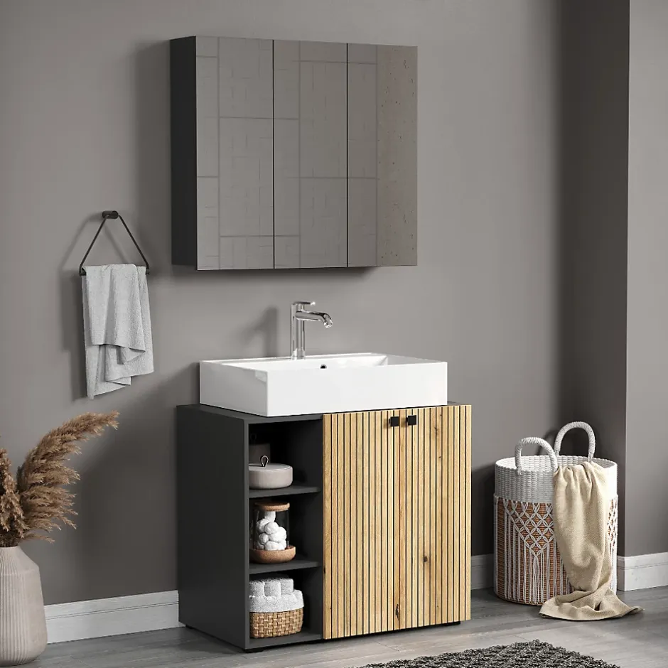 Calicosy Armoire de toilette 3 portes miroir L90 cm - PUREBLISS* Etagère Salle De Bains