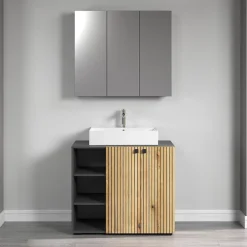 Calicosy Armoire de toilette 3 portes miroir L90 cm - PUREBLISS* Etagère Salle De Bains