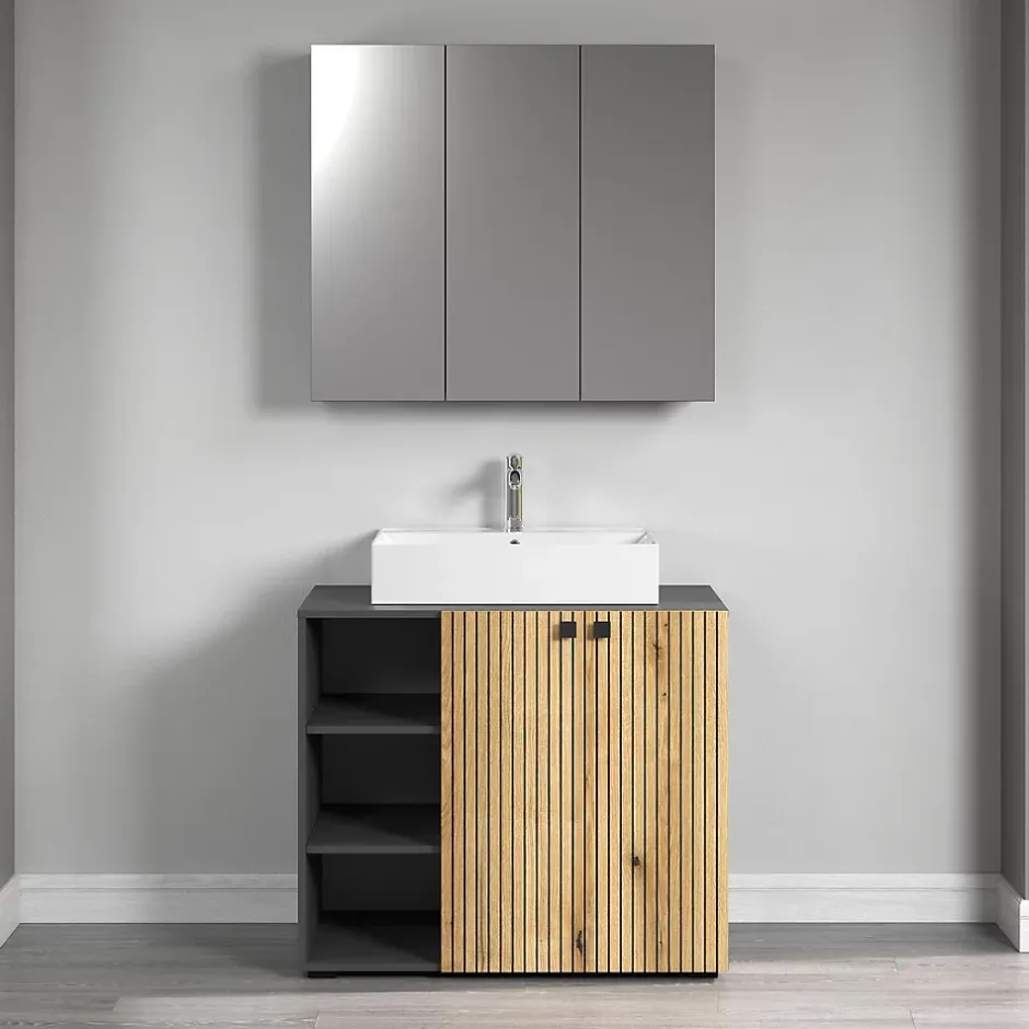 Calicosy Armoire de toilette 3 portes miroir L90 cm - PUREBLISS* Etagère Salle De Bains