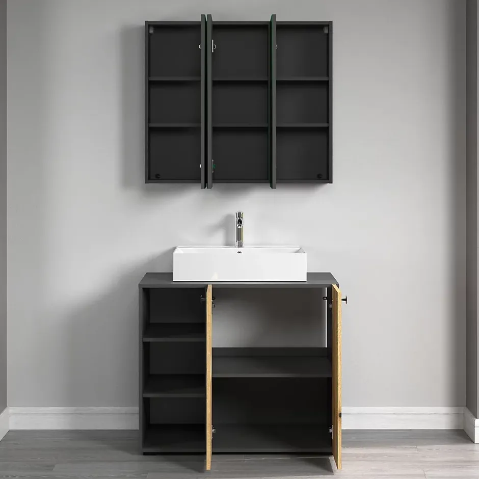 Calicosy Armoire de toilette 3 portes miroir L90 cm - PUREBLISS* Etagère Salle De Bains