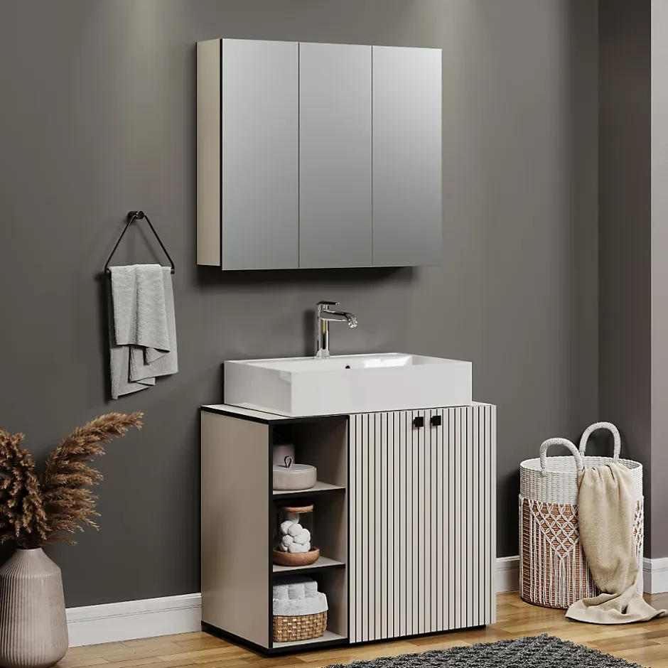 Calicosy Armoire de toilette 3 portes miroir L90 cm - PUREBLISS* Etagère Salle De Bains