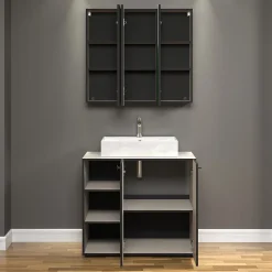 Calicosy Armoire de toilette 3 portes miroir L90 cm - PUREBLISS* Etagère Salle De Bains