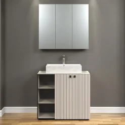 Calicosy Armoire de toilette 3 portes miroir L90 cm - PUREBLISS* Etagère Salle De Bains