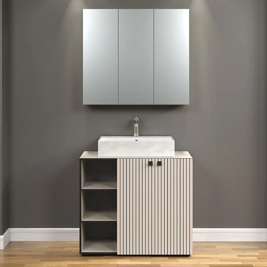 Calicosy Armoire de toilette 3 portes miroir L90 cm - PUREBLISS* Etagère Salle De Bains