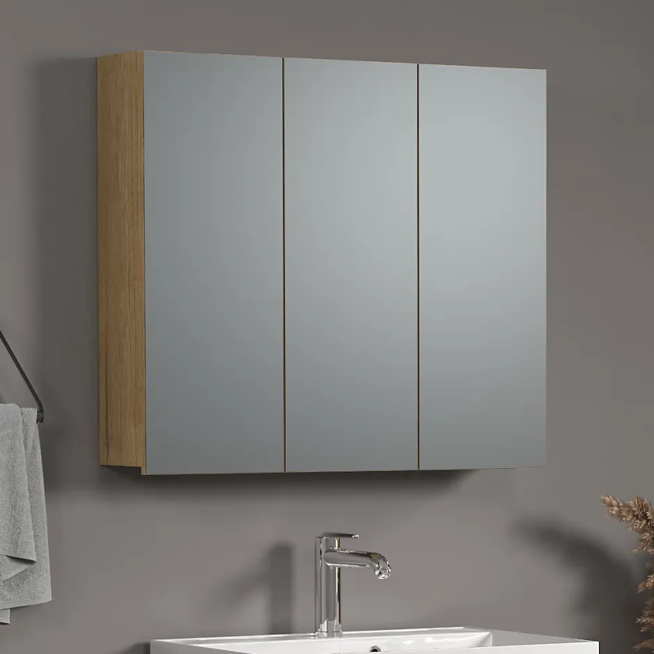 Calicosy Armoire de toilette 3 portes miroir L90 cm - PUREBLISS* Etagère Salle De Bains