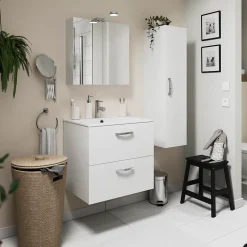 Armoire de toilette 2 portes miroir l.55 x H.54 x P.14,6 cm, Opah* Armoire De Toilette