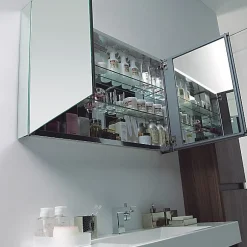 Bernstein Armoire de toilette aluminium 2 portes- miroir à l'intérieur et à l'extérieur - 100x66x12cm* Armoire De Toilette