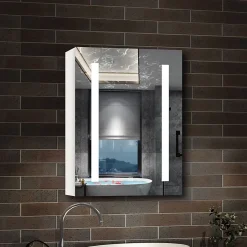 AICA Sanitaire Armoire de toilette avec Miroir LED Anti-Buée, Éclairage 3 Couleurs et Prise Rasoir, Blanc, 60x70 cm,