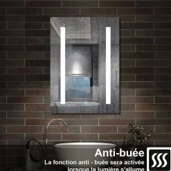 AICA Sanitaire Armoire de toilette avec Miroir LED Anti-Buée, Éclairage 3 Couleurs et Prise Rasoir, Blanc, 50x70 cm,
