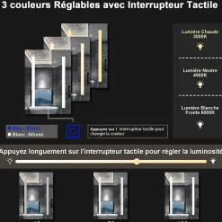 AICA Sanitaire Armoire de toilette avec Miroir LED Anti-Buée, Éclairage 3 Couleurs et Prise Rasoir, Chêne, 40x70 cm,