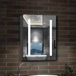 AICA Sanitaire Armoire de toilette avec Miroir LED Anti-Buée, Éclairage 3 Couleurs et Prise Rasoir, Anthracite, 50x70 cm,