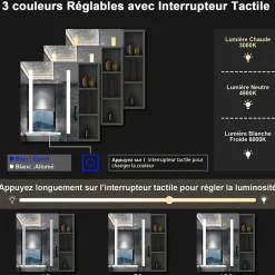 AICA Sanitaire Armoire de toilette avec Miroir LED et Étagère Latérale, Anti-Buée, Éclairage 3 Couleurs + Prise, Anthracite 80x70 cm* Armoire De Toilette