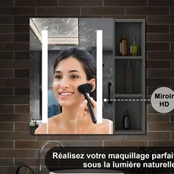 AICA Sanitaire Armoire de toilette avec Miroir LED et Étagère Latérale, Anti-Buée, Éclairage 3 Couleurs + Prise, Anthracite 80x70 cm* Armoire De Toilette