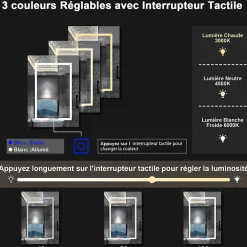 AICA Sanitaire Armoire de toilette avec Miroir LED Anti-Buée, Blanc 60x70 cm, Éclairage 3 Couleurs et Prise Rasoir,* Armoire De Toilette