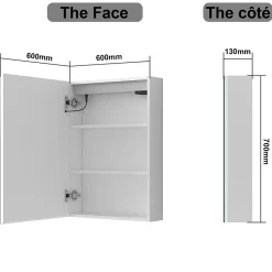 AICA Sanitaire Armoire de toilette avec Miroir LED Anti-Buée, Blanc 60x70 cm, Éclairage 3 Couleurs et Prise Rasoir,* Armoire De Toilette