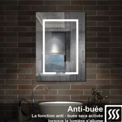 AICA Sanitaire Armoire de toilette avec Miroir LED Anti-Buée, Blanc 60x70 cm, Éclairage 3 Couleurs et Prise Rasoir,* Armoire De Toilette