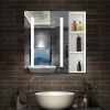 AICA Sanitaire Armoire de toilette avec Miroir LED et Étagère Latérale, Anti-Buée, Éclairage 3 Couleurs + Prise, Blanc 80x70 cm