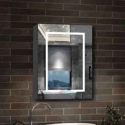 AICA Sanitaire Armoire de toilette avec Miroir LED Anti-Buée, Anthracite 50x70 cm, Éclairage 3 Couleurs et Prise Rasoir,* Armoire De Toilette
