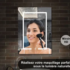 AICA Sanitaire Armoire de toilette avec Miroir LED Anti-Buée, Anthracite 50x70 cm, Éclairage 3 Couleurs et Prise Rasoir,* Armoire De Toilette