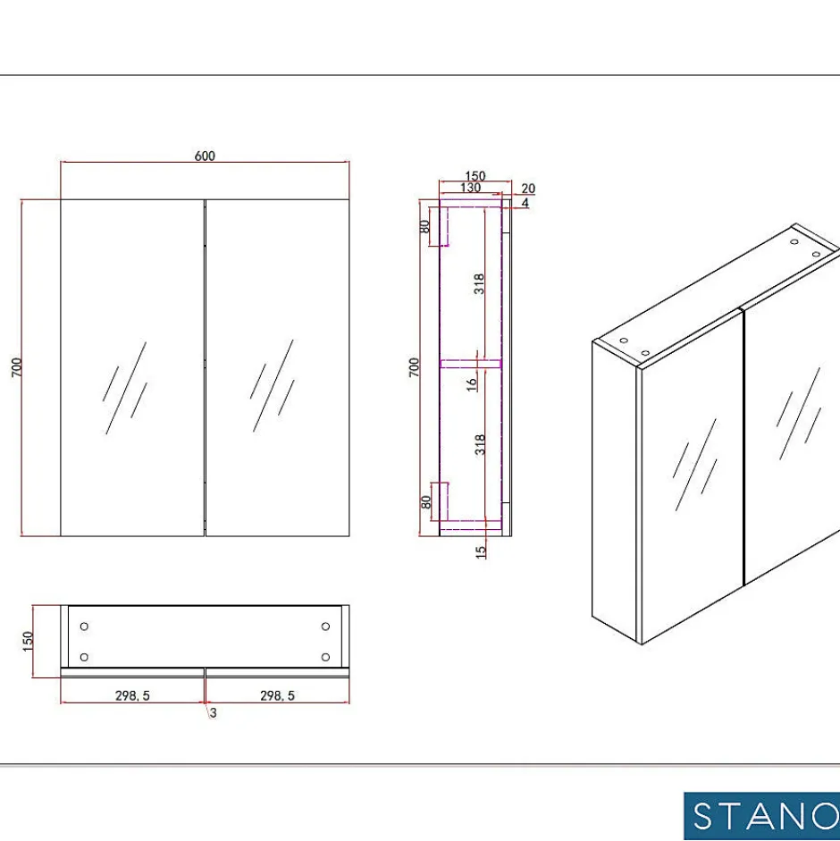 Stano Armoire de toilette bloc-miroir FORTINA largeur 60 cm blanc* Armoire De Toilette