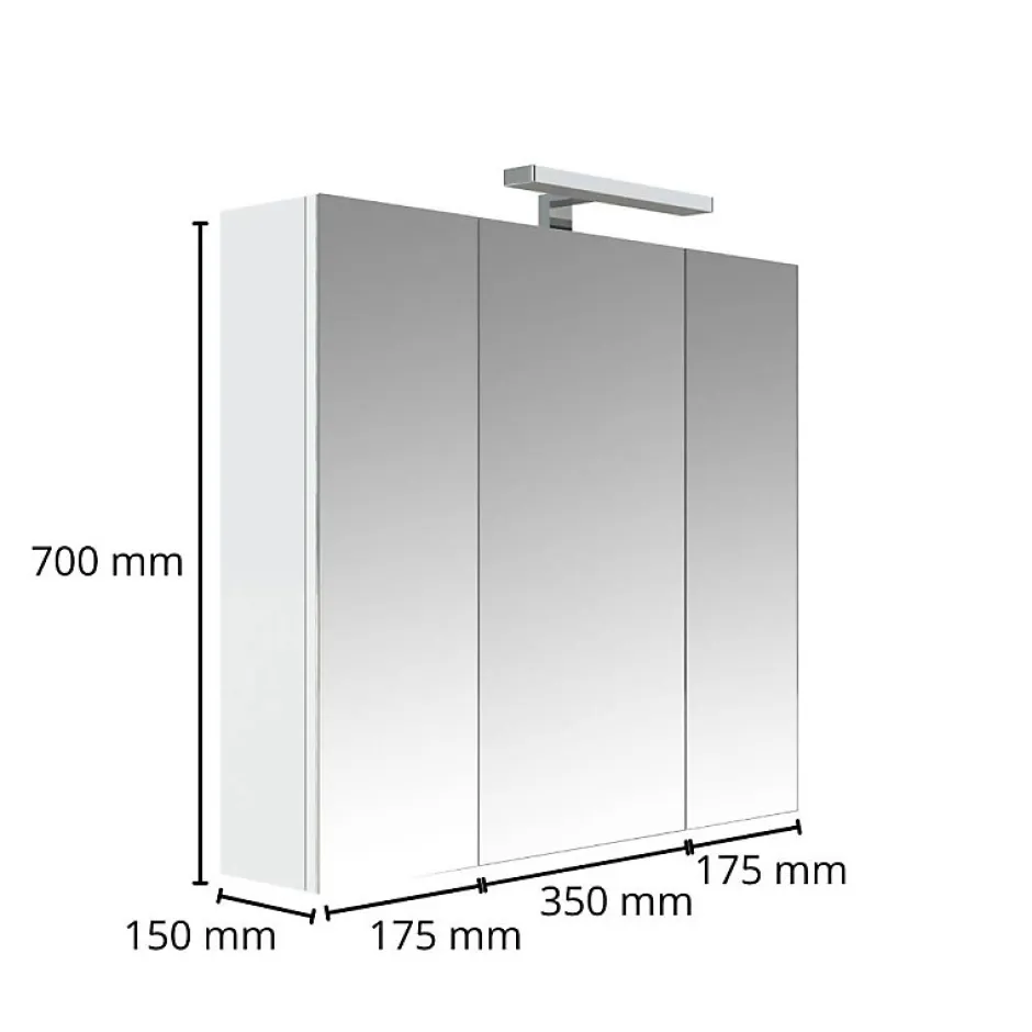 Planète Bain Armoire de toilette éclairante 3 portes 70 cm blanche Juno 2* Armoire De Toilette