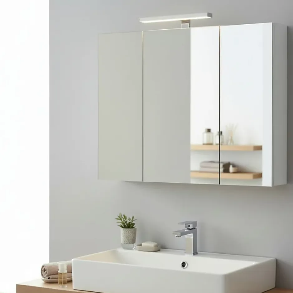 Planète Bain Armoire de toilette éclairante 3 portes 70 cm blanche Juno 2* Armoire De Toilette